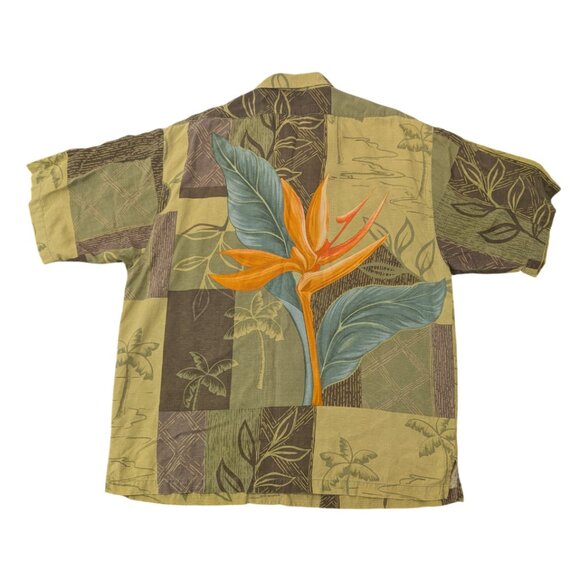 TOMMY BAHAMA 100% Silk Bird of Paradise Shirt L Button Down Short-Sleeve Green - Picture 3 of 11